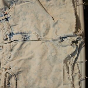 Blue High-Waisted Jean Shorts with Distressed Hem